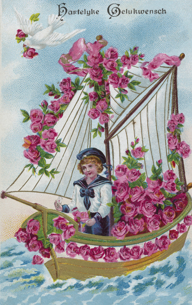 Detail of Best Wishes Postcard with a Boy Sailor by Anonymous