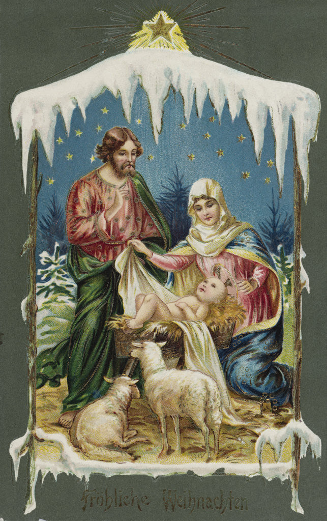 Detail of Merry Christmas Postcard with Nativity Scene by Anonymous
