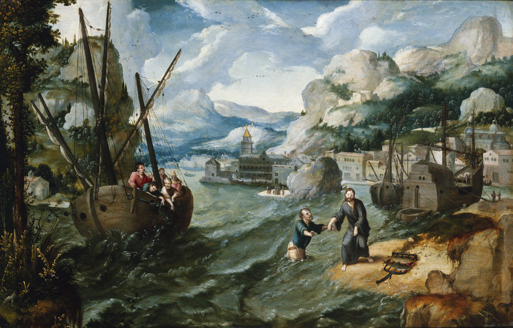 Detail of Christ with Saint Peter and the Disciples on the Sea of Galilee by Lucas Gassel