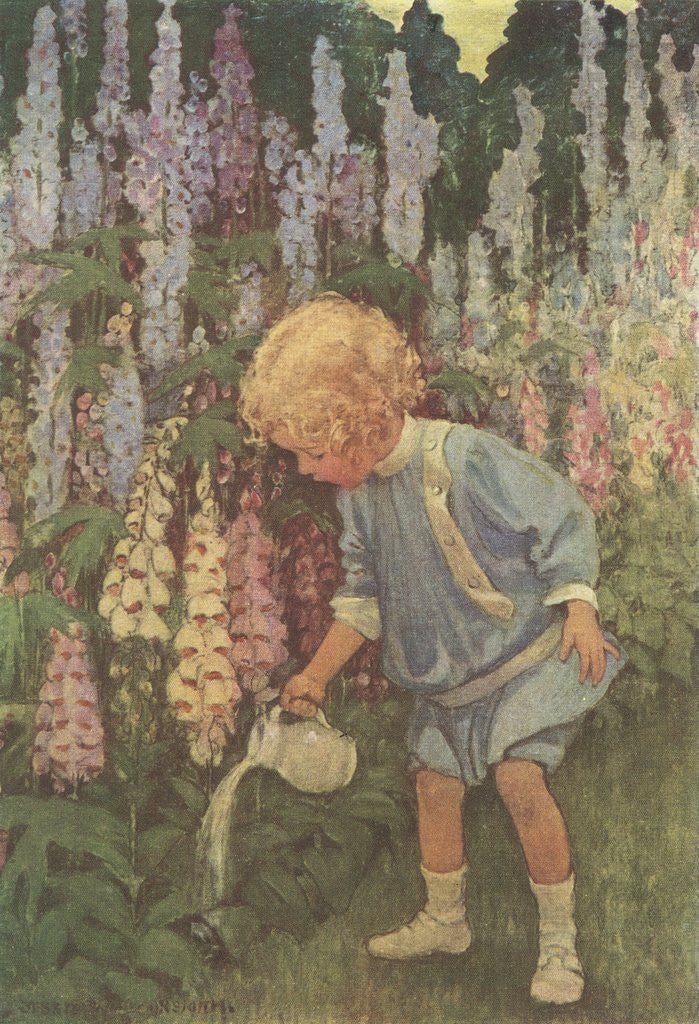 Detail of Illustration of a Child Watering Plants by Jessie Willcox Smith