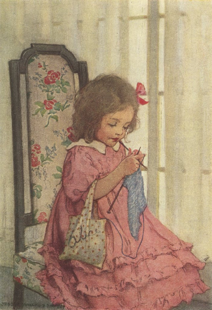 Detail of Illustration of a Little Girl Knitting by Jessie Willcox Smith