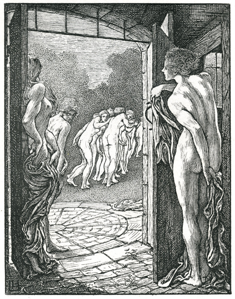 Detail of Illustration of Nude Women Near a Doorway by Laurence Housman