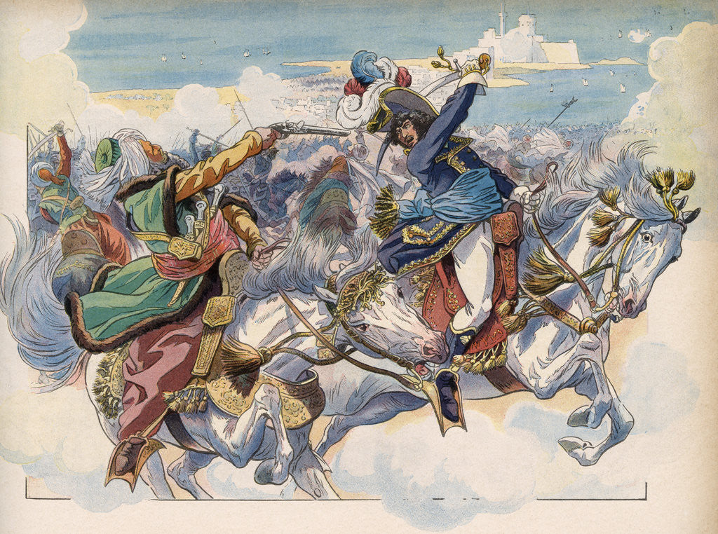 Detail of Illustration of Joachim Murat Battling Mustapha Pasha by Jacques Onfroy de Breville