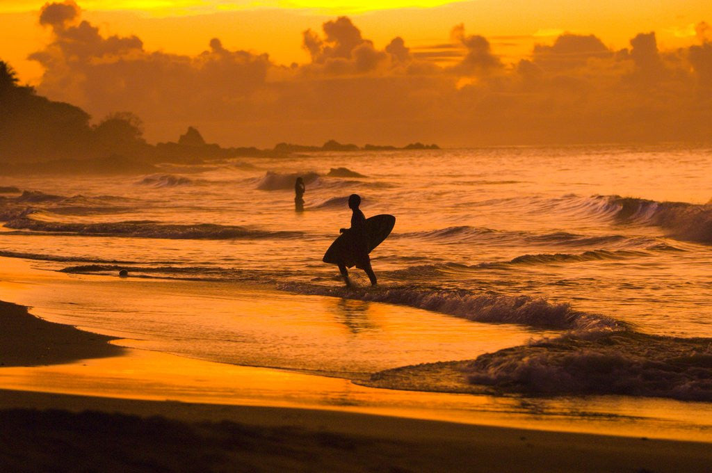 Detail of Surfers on Grafton Beach at Sunset by Corbis