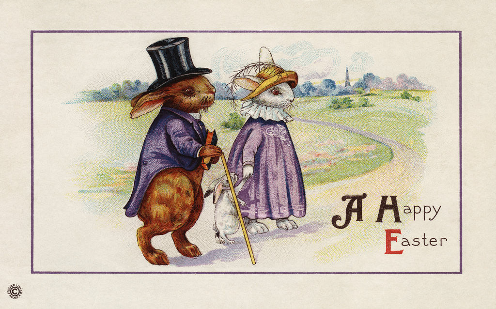 Detail of A Happy Easter Postcard with Rabbit Family by Anonymous