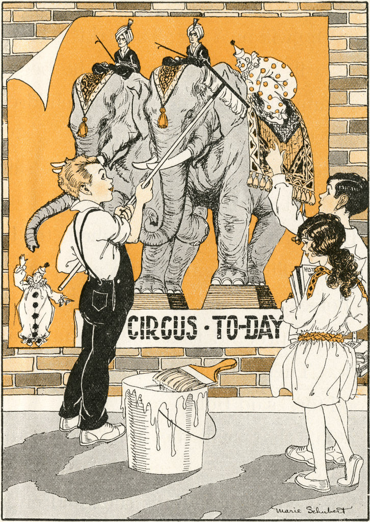 Detail of Putting up a Circus Poster by Marie Schubert