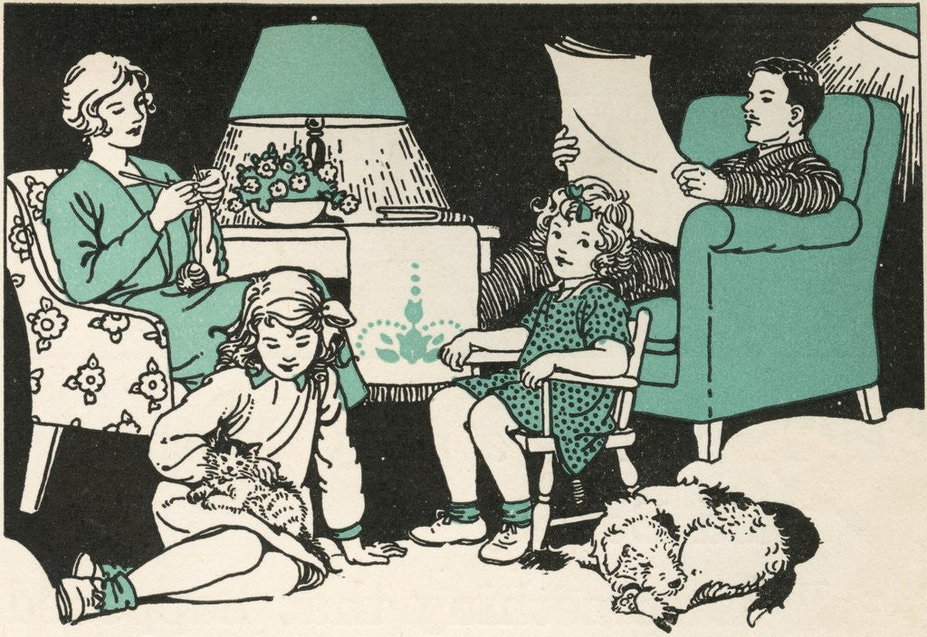 Detail of Illustration of a Family Relaxing at Home by Marguerite Davis
