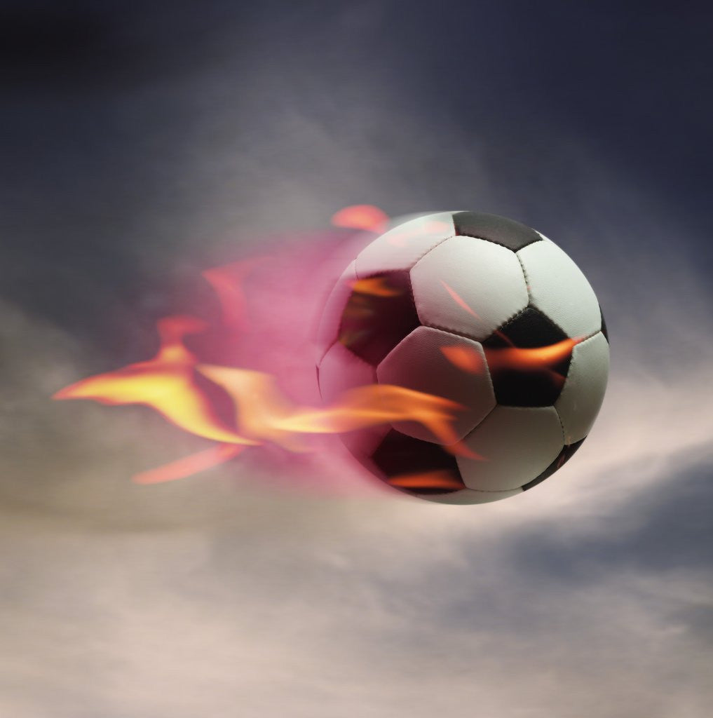Detail of Flaming Soccer Ball by Corbis
