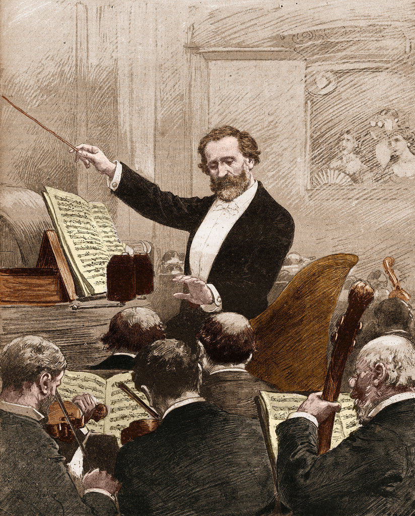 Detail of Illustration of Giuseppe Verdi Conducting in Paris by Anonymous