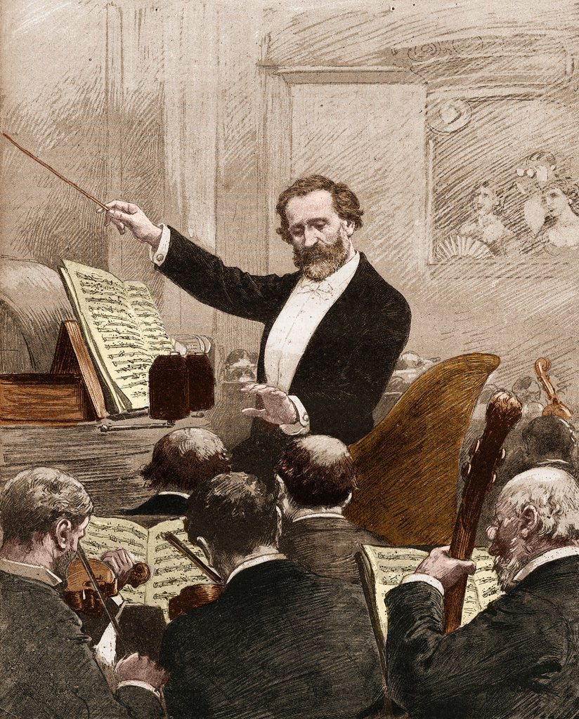 Detail of Illustration of Giuseppe Verdi Conducting in Paris by Corbis