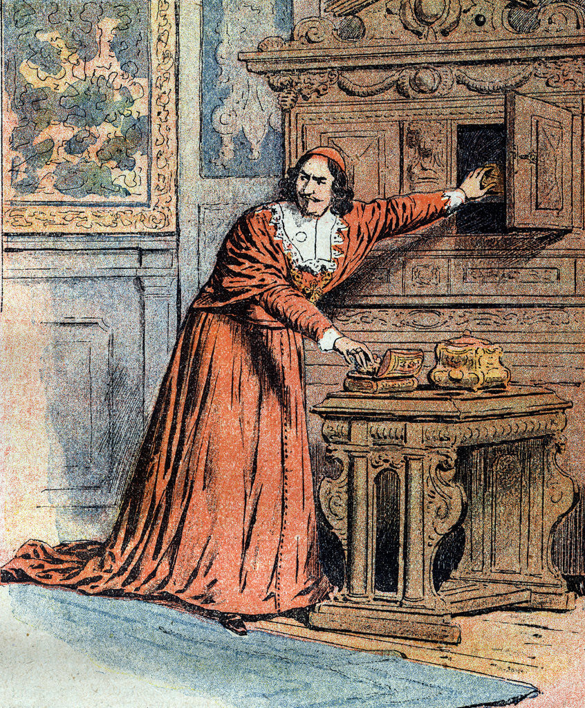 Detail of Illustration of Cardinal Mazarin Hiding a Jewelry Box by Corbis