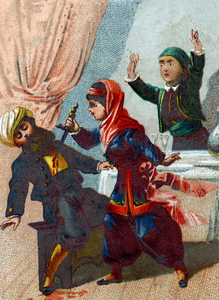 Detail of Illustration of Morgiana Stabbing the Diguised Captain of the Forty Thieves by Anonymous