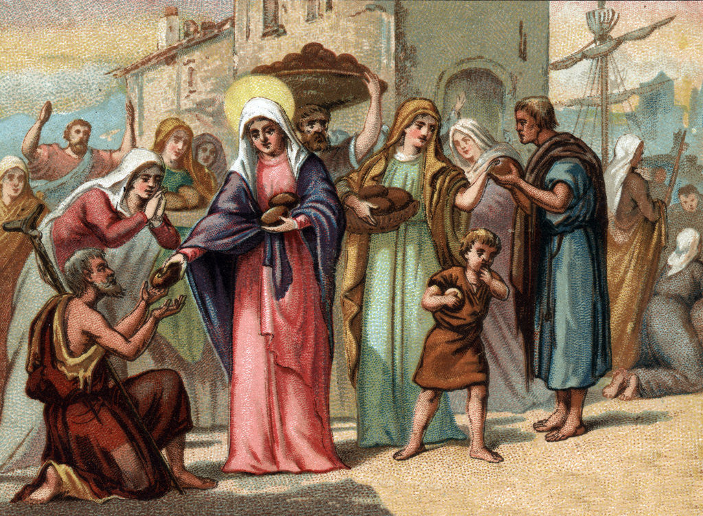 Detail of Illustration of Saint Genevieve Distributing Bread to the Hungry by Anonymous