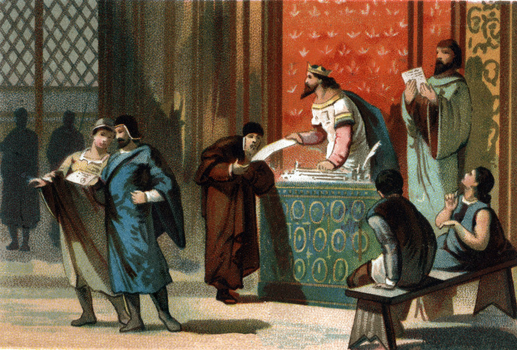 Detail of Illustration of King Louis VI Giving Charters of Freedom to French Communes by Corbis