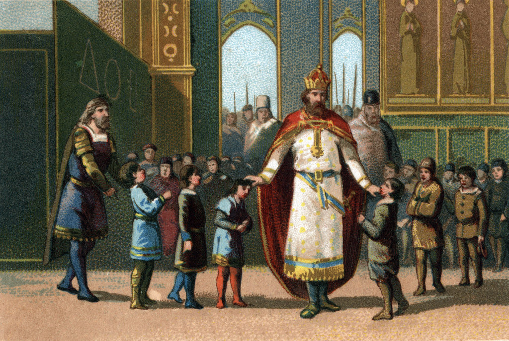 Detail of Illustration of Charlemagne with Students by Corbis