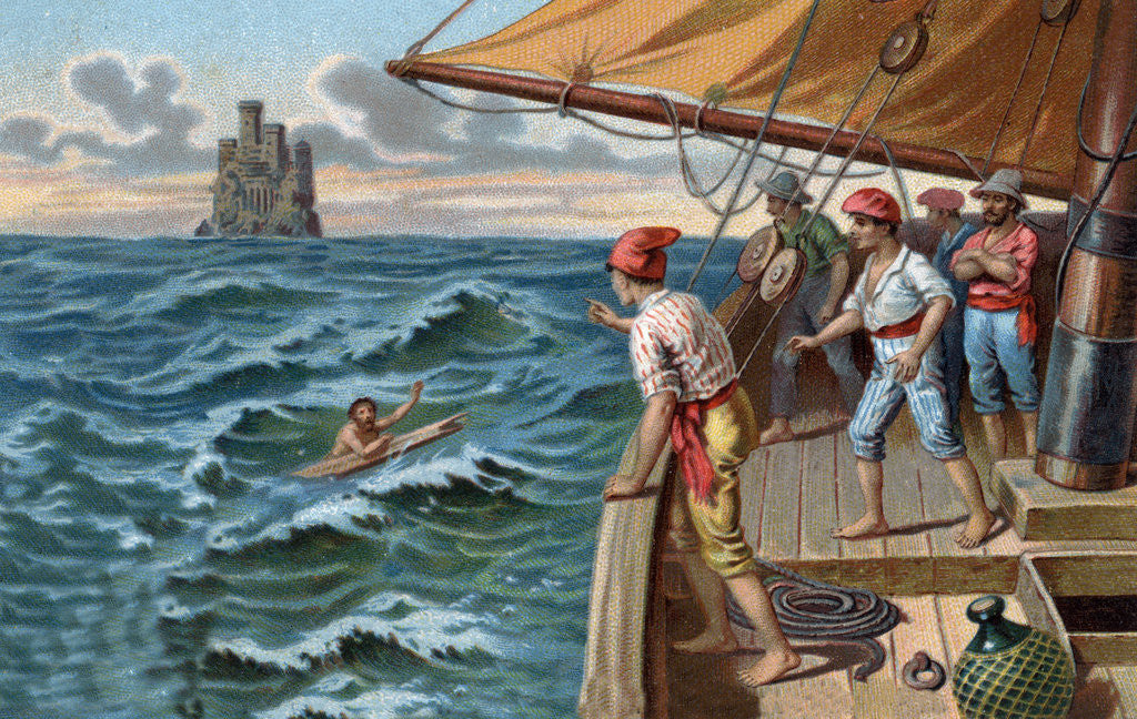 Detail of Illustration of Edmond Dantes Left in the Sea by a Ship Crew by Anonymous