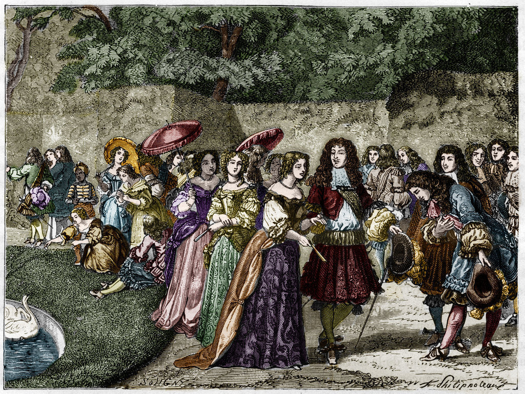 Detail of Illustration of Louis XIV in His Gardens at Versailles by Anonymous