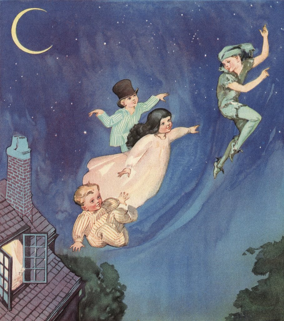 Detail of Away They Floated into the Dark Blue Depths of the Starry Night Illustration by Roy Best