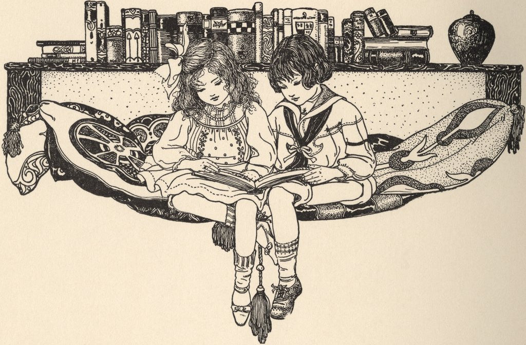 Detail of Illustration of Children Reading by Emilie Benson Knipe