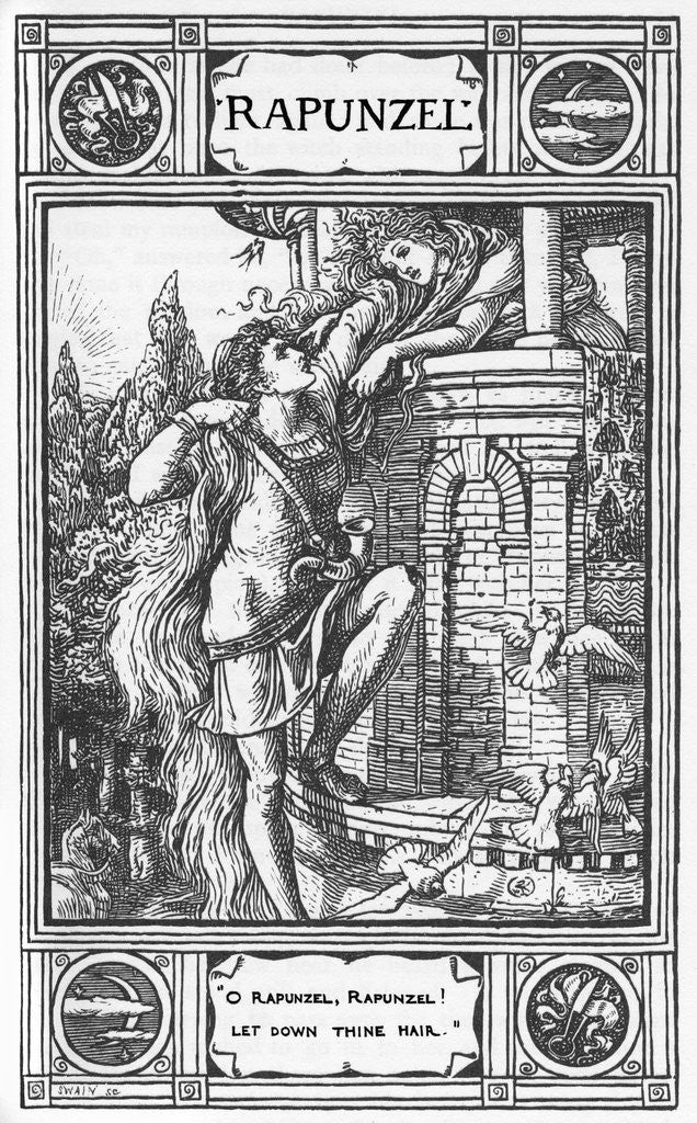 Detail of O Rapunzel, Rapunzel! Let Down Thine Hair Illustration by Walter Crane