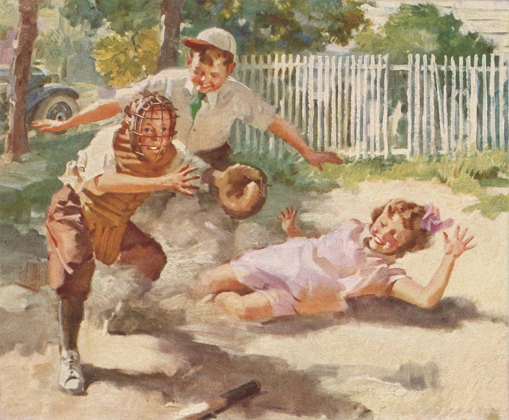 Detail of Illustration of Children Playing Baseball by Anonymous