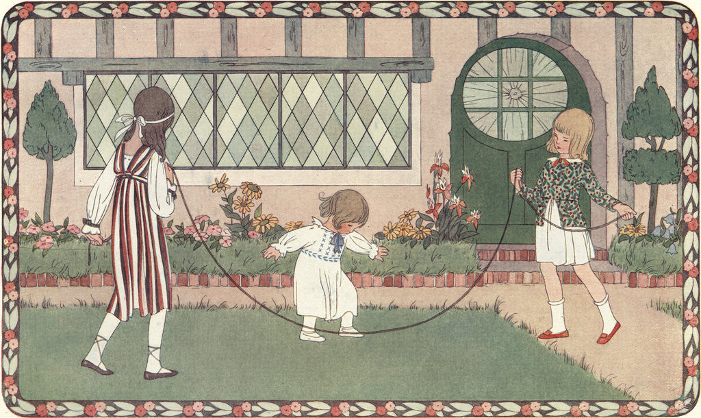 Detail of Illustration of Three Children Jumping Rope by Henriette Willebeek Le Mair