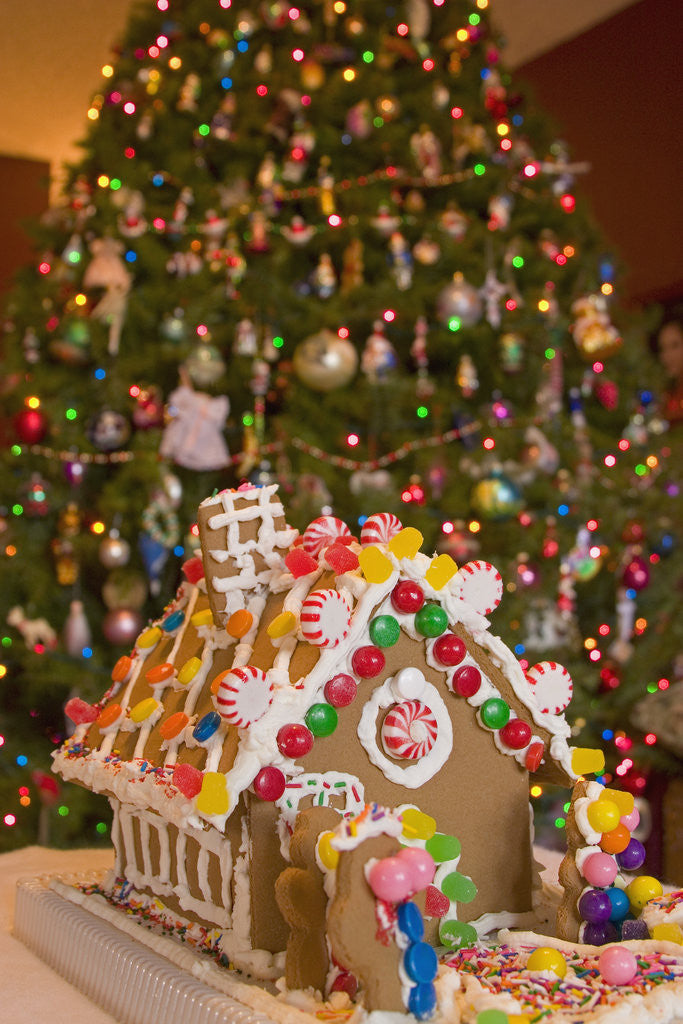 Detail of Gingerbread House and Christmas Tree by Corbis