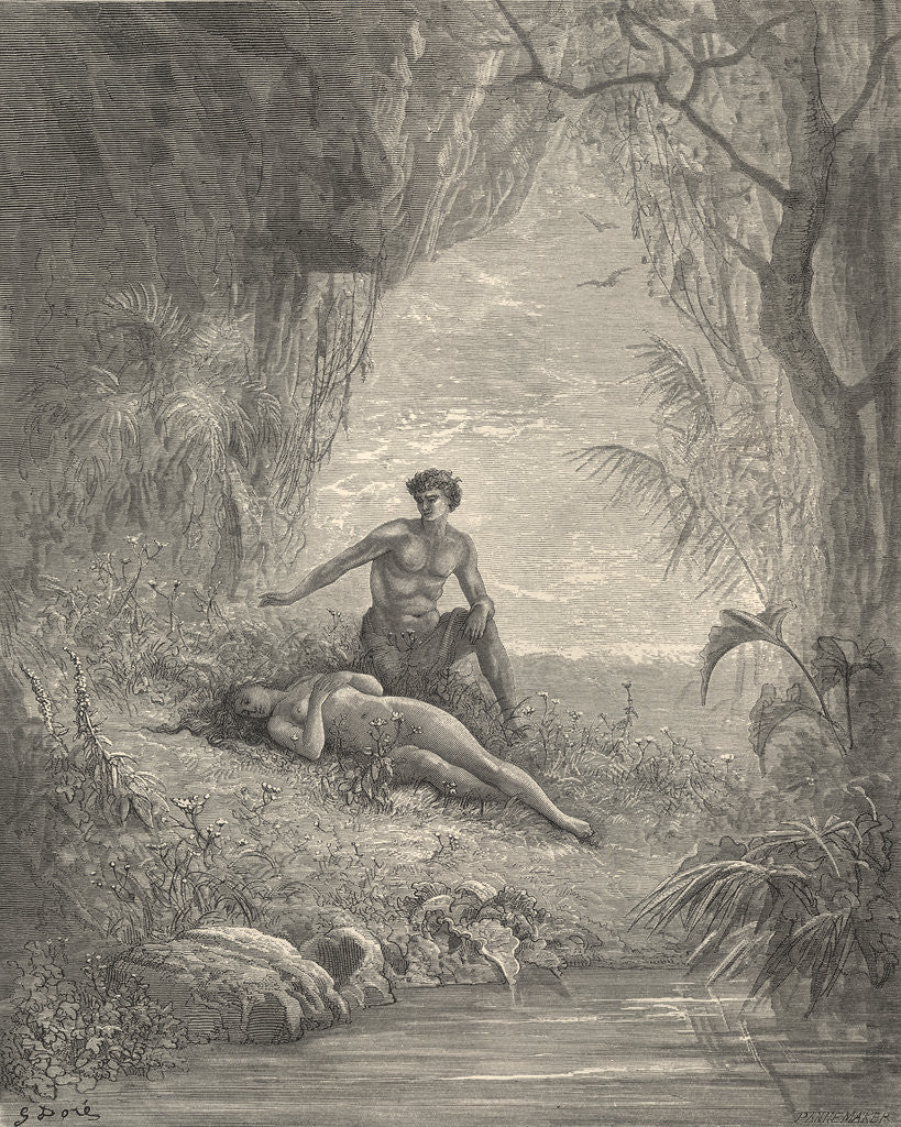 Detail of Leaning, Half-Raised, With Looks of Cordial Love, Hung Over Her Enamored by Gustave Dore