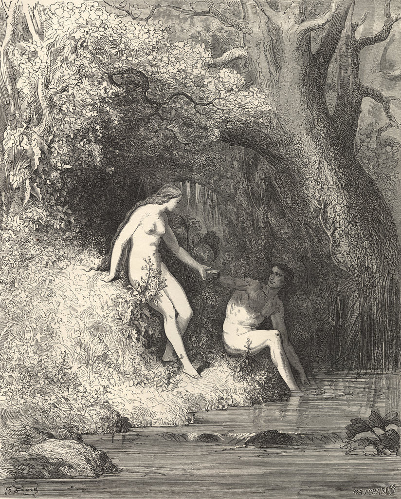 Detail of Adam and Eve in Paradise by Gustave Dore