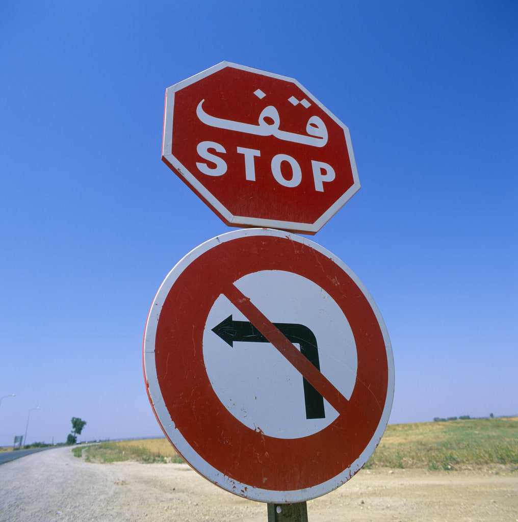 Detail of Stop and No Left Turn Signs by Anonymous