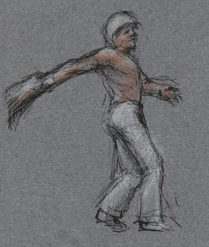 Detail of Illustration of a Jai Alai Player in Motion by Alexandra Day