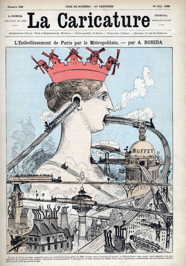 Detail of Illustration of Paris Marred by an Above-Ground Metro by Albert Robida