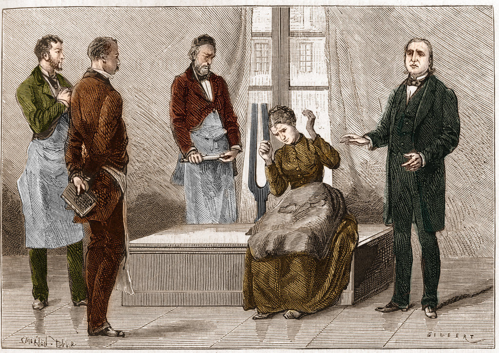 Detail of Illustration of Jean-Martin Charcot Demonstrating Hypnosis on a Patient by Anonymous