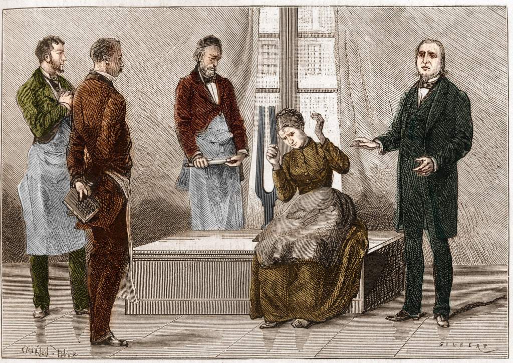 Detail of Illustration of Jean-Martin Charcot Demonstrating Hypnosis on a Patient by Corbis