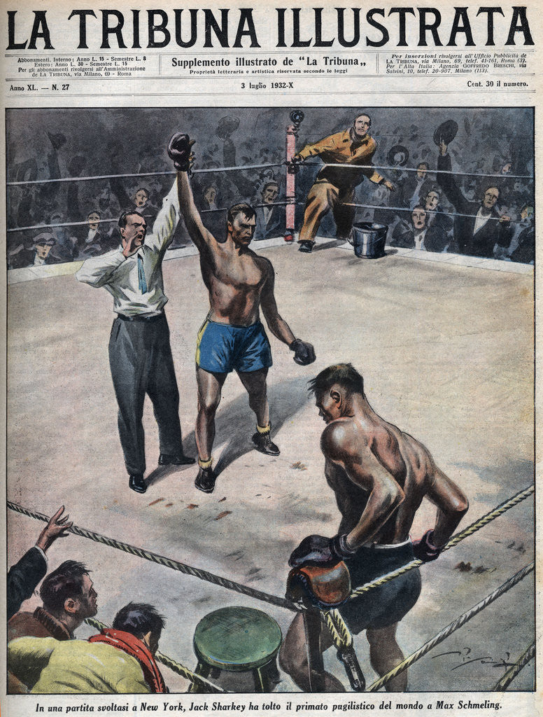 Detail of Illustration of a Boxing Match Between Jack Sharkey and Max Schmeling by Anonymous