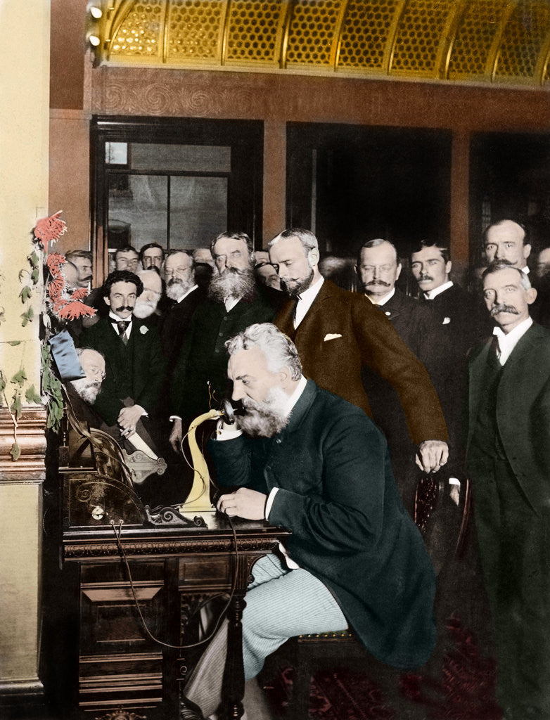 Detail of Alexander Graham Bell Making Telephone Call by Corbis
