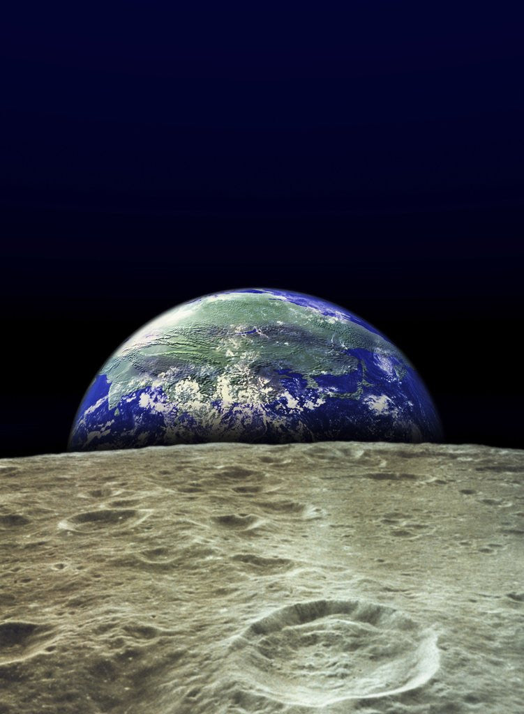Detail of Earth Rising Over Moon by Corbis