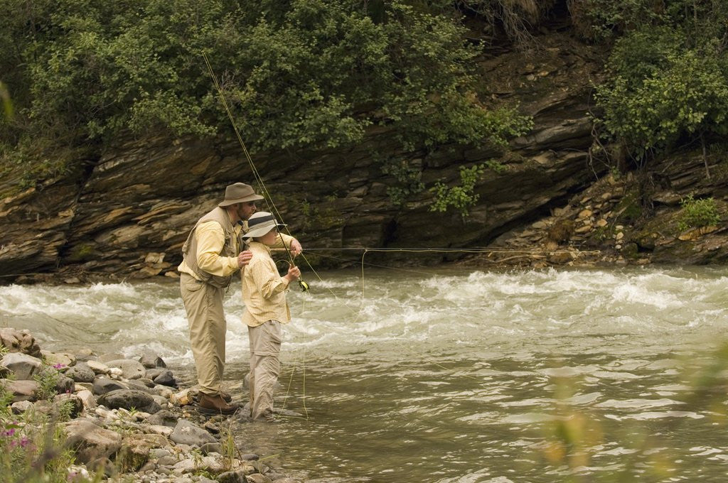Detail of Father and Son Fly Fishing in Moose Creek by Anonymous