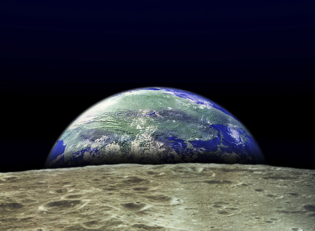 Detail of Earth Rising Over Moon Surface by Anonymous