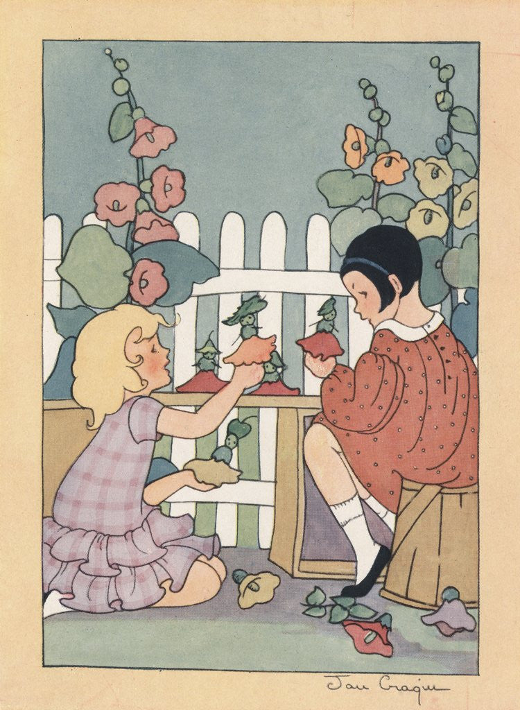 Detail of Illustration of Two Girls in a Garden by Jan Cragin