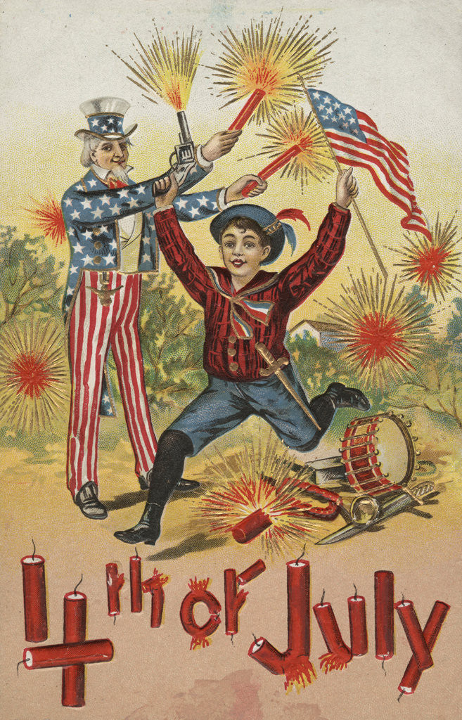 Detail of 4th of July Postcard with Firecrackers by Corbis