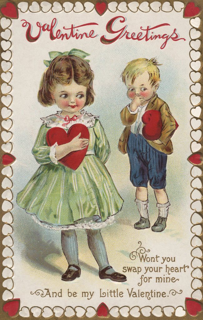 Detail of Valentine Greetings Postcard with a Girl and Boy by Anonymous