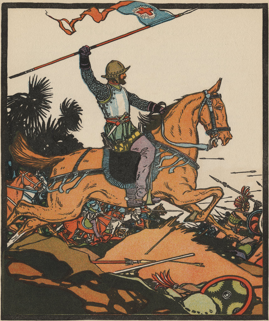 Detail of Illustration of Hernando Cortez in Battle by J.L. Kraemer