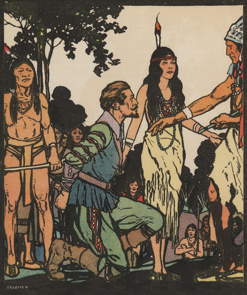 Detail of Illustration of John Smith and Pocahontas by J.L. Kraemer
