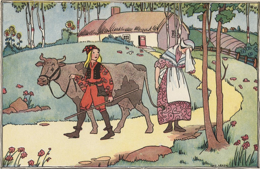 Detail of Illustration of Jack Leaving to Sell the Family Cow by Lois Lenski
