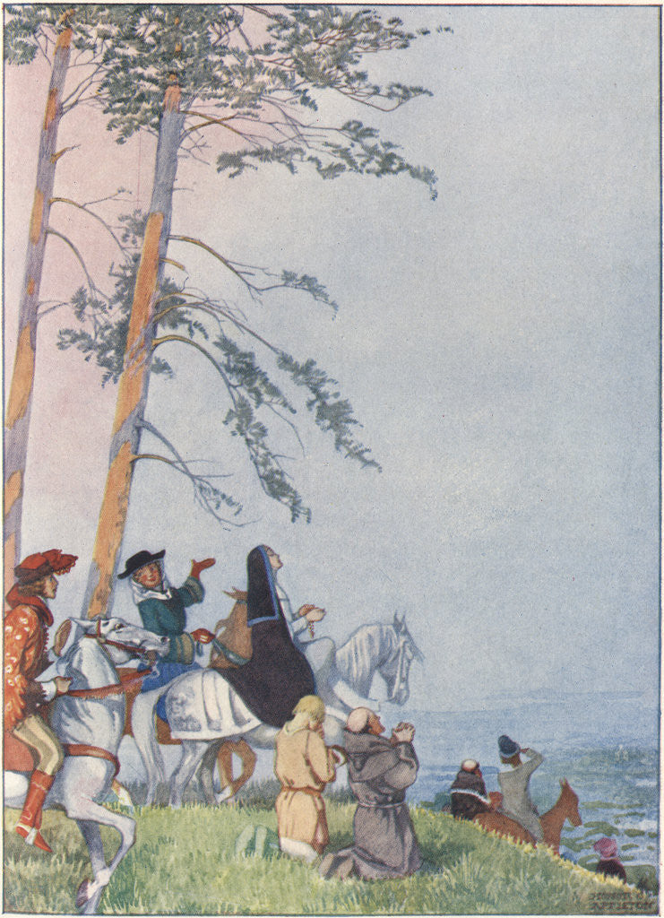 Detail of Illustration of the Pilgrim's First Sight of Canterbury by Honor C. Appleton