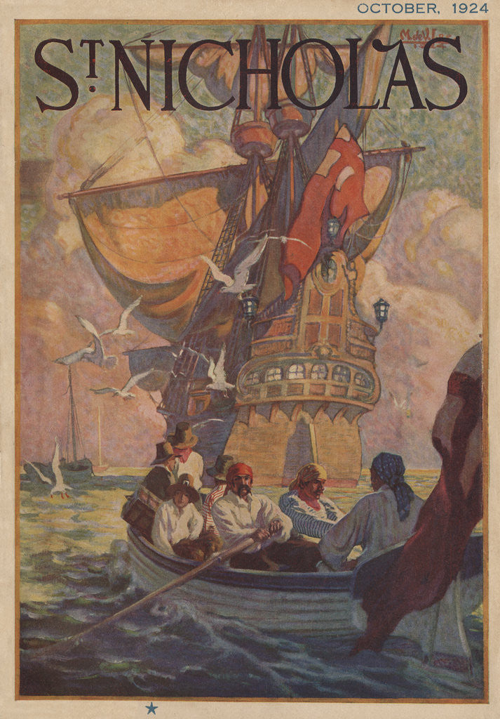 Detail of Illustration of Pirates Rowing to Ship by Manning DeVilleneuve Lee