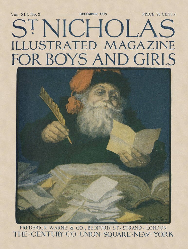 Detail of Illustration of Santa Claus Reading Letters by George T. Tobin