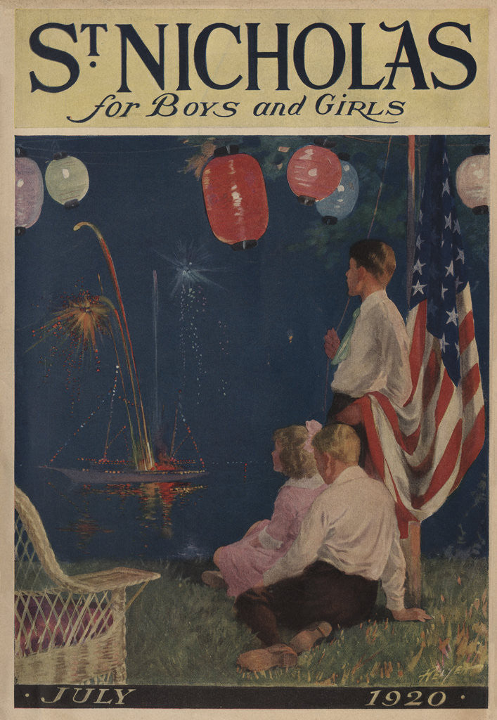 Detail of Illustration of Children Watching Fireworks by C.M. Relyea