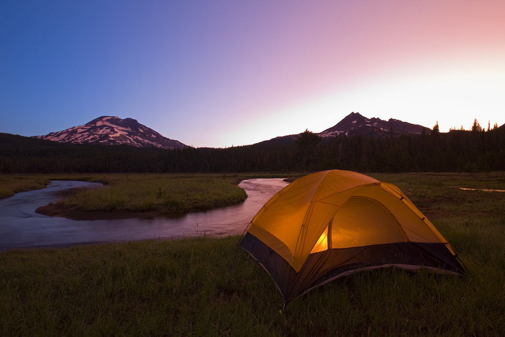Detail of Tent Beside a Stream at Sunrise by Anonymous